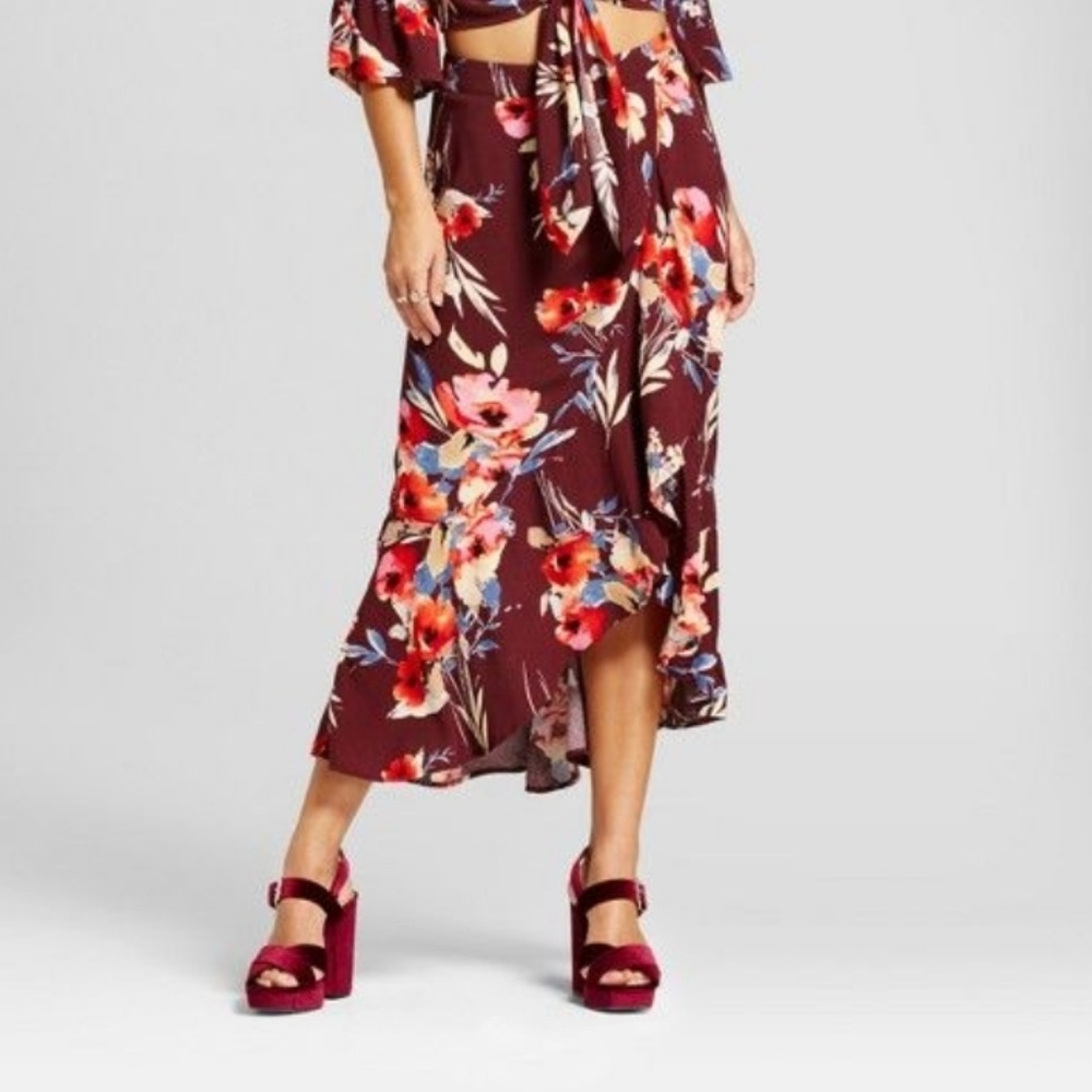 Windsor Wine Floral Ruffle Wrap Skirt
